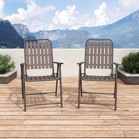 YIYADO 2-Piece Brown Folding Outdoor Chair Set, No Assembly Required, 350lb Capacity Heavy-Duty Patio Chairs, Rust-Resistant Stain-Proof for Balcony Garden Deck