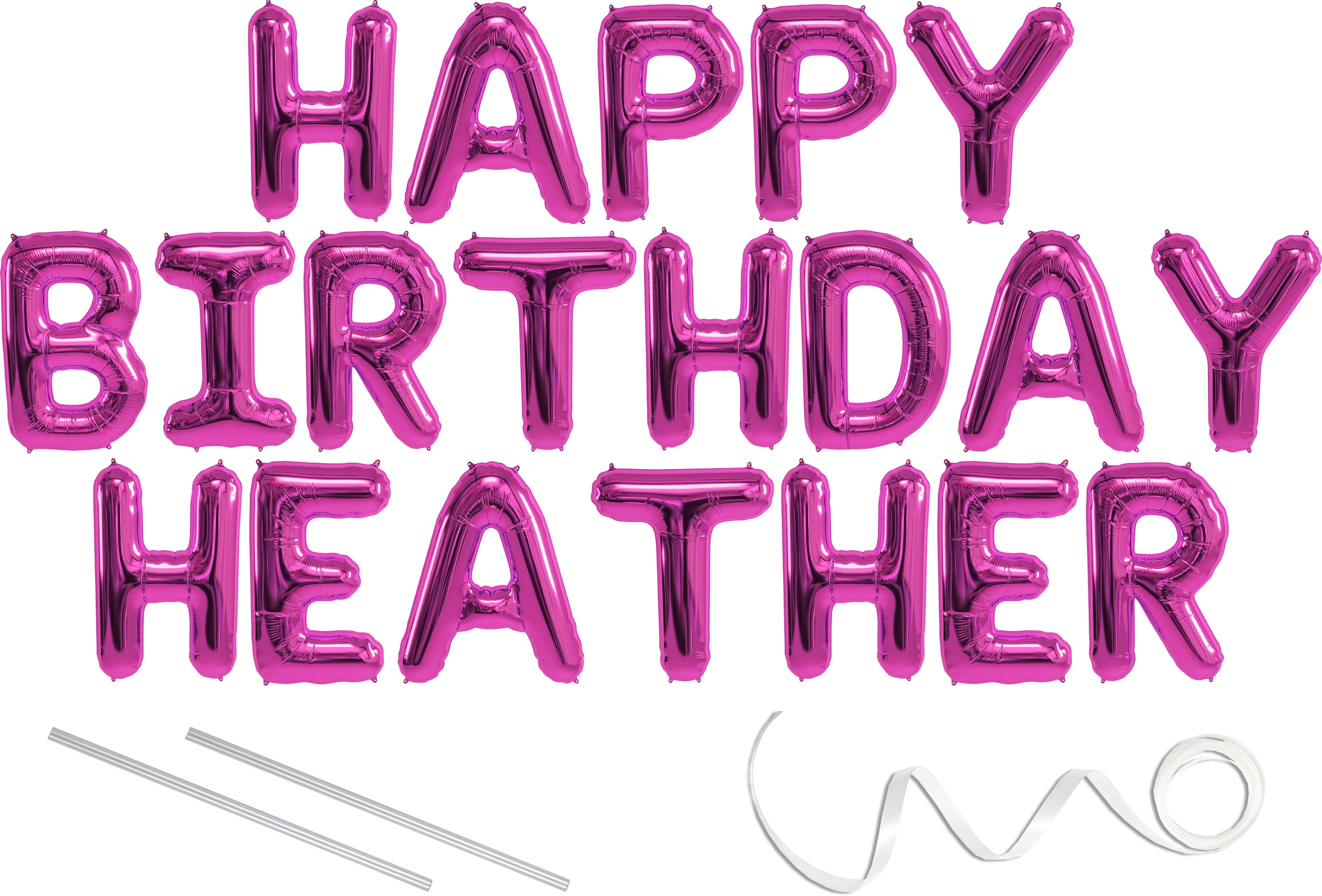 Heather Happy Birthday Mylar Balloon Banner Pink 16 Inch Letters Includes 2 Straws For Inflating String For Hanging Air Fill Only Does Not Float W Helium Great Birthday Decoration Walmart Com Walmart Com