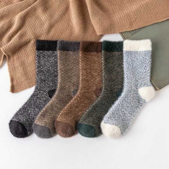 MPWEGNP Fuzzy Socks for Women Men Warm Wool Thick Winter Striped Boat Crew Socks Mens Socks