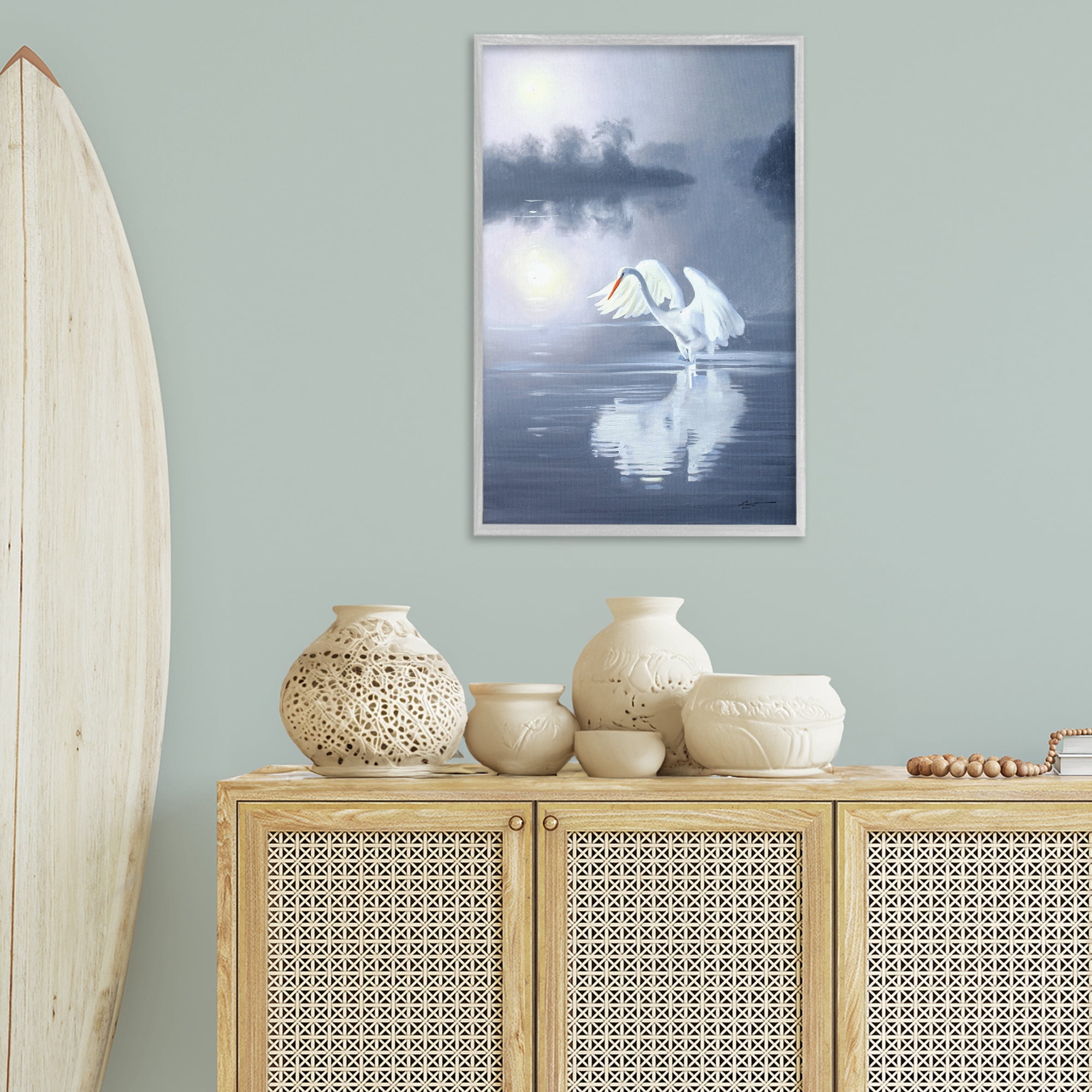 Stupell Industries Egret on Stormy Waters Animals & Insects Painting Gray Framed Art Print Wall Art, 20 x 30