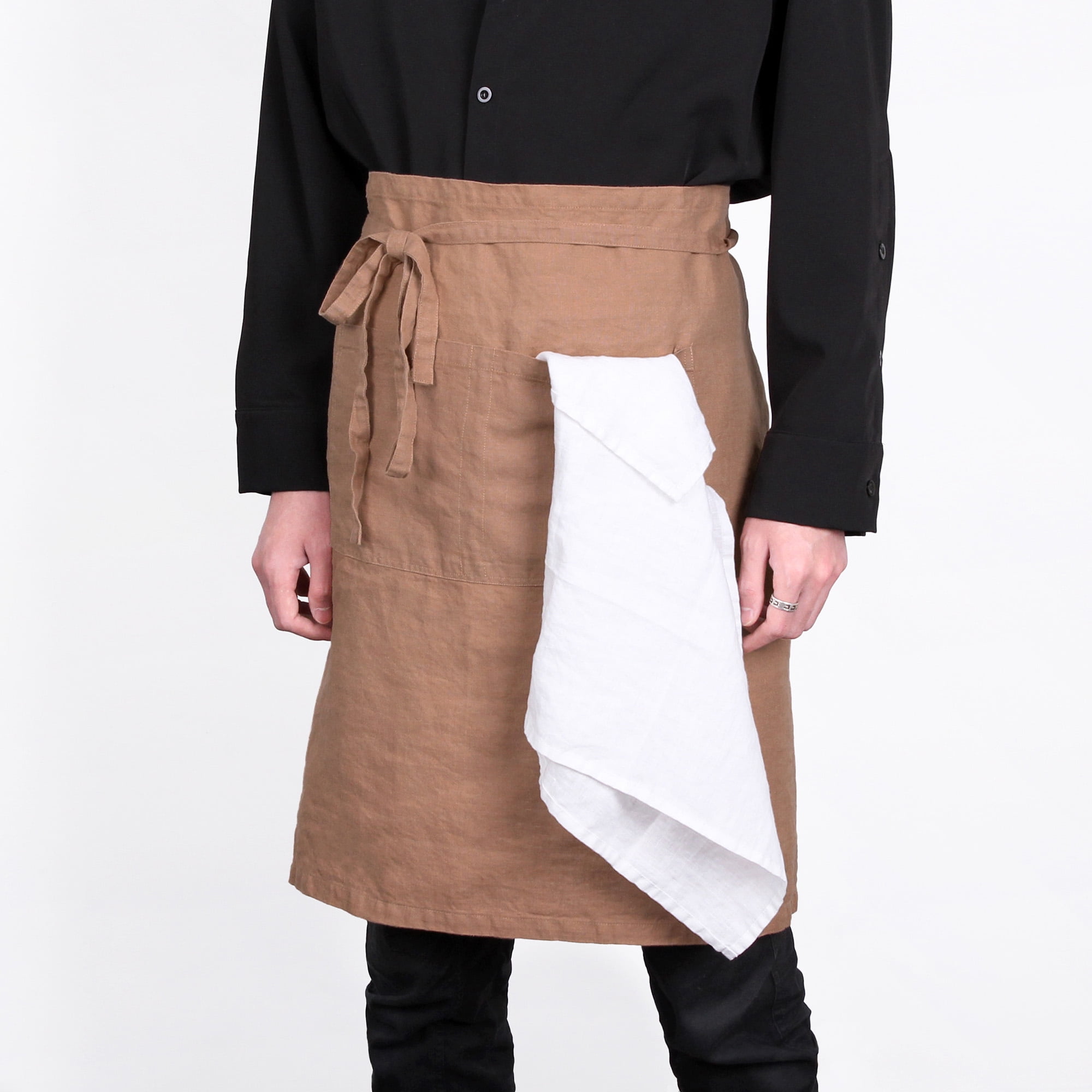 100% Linen Bistro Apron with Pockets 25x35 inch - Unisex Half Apron - Macchiato