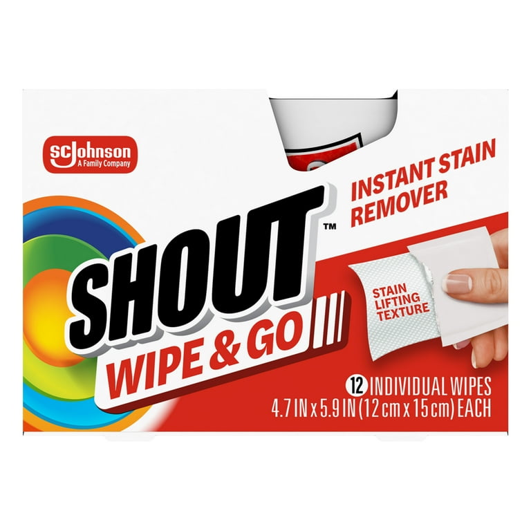 Shout Wipe & Go Laundry Stain Remover 12 Portable Wipes for On-the