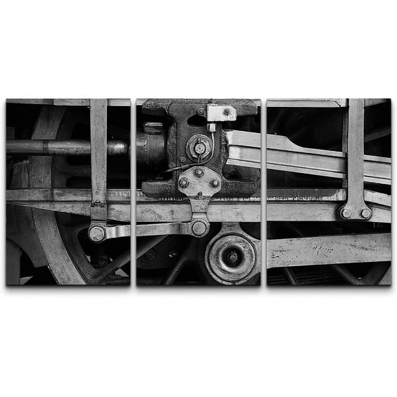 wall26 Canvas Print Wall Art Set Black & White Steam Train Wheel Transportation Vehicle Photography Realism Chic Scenic Dark Duotone Ultra for Living Room, Bedroom, Office - 24"x36"x3