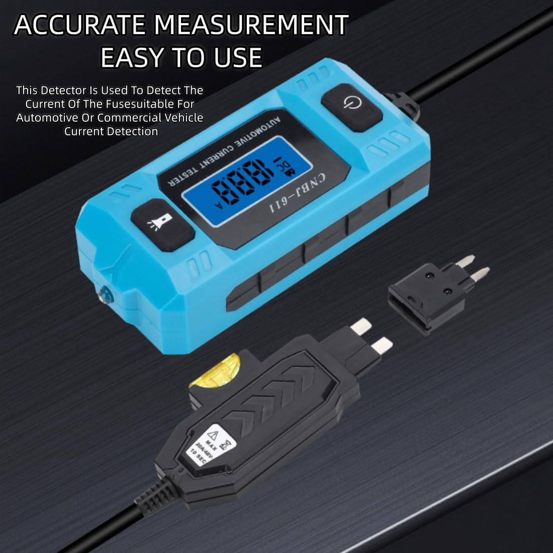 Automotive Circuit Tester, 20A 48V Relay Fuse Blade Checker, Built-in Light, Blue Backlit LCD, for Car Circuit Testing