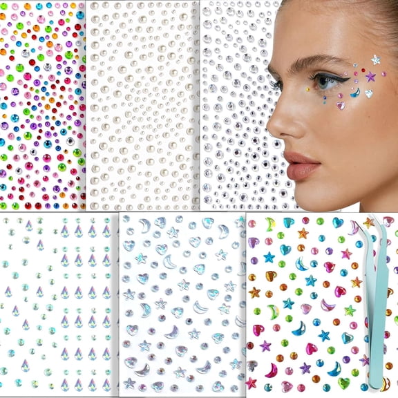 Self Adhesive Face Gems Stickers, Hair Face Eye Jewels Rhinestones Festival Essentials Rave Accessories Rhinestone for Face, Eye, Makeup Stickers for Kids,Women