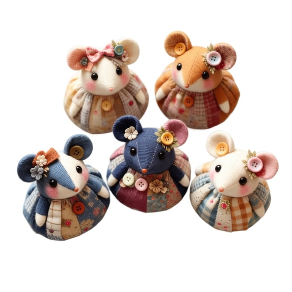 Patchwork DIY Collection 5pc Mouse Set Handmade Mouse Family Craft Kit for small Home Decoration and Creative Sewing Projects 2.3*2.3*2.3in