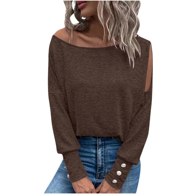 Hauts pour Femmes 2023 T-shirt Décontracté à Manches Raglan Col Rond Automne Hiver pour Femmes en Liquidation