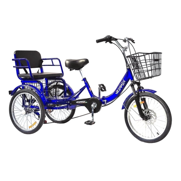 Adult Tricycle 1 Speed, 20 inch Folding Tricycle  Three Wheel Bike for Women/Men/Seniors Bicycle, Wheel Bike for Shopping/Children load 450Ib
