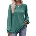 thumbnail image 1 of Camisas de Larga para Mujer, Moda Otoño 2025, Blusas Elegantes e Informales, Blusas Tipo Túnica Plisadas con Cuello Redondo. Verde S, 1 of 10