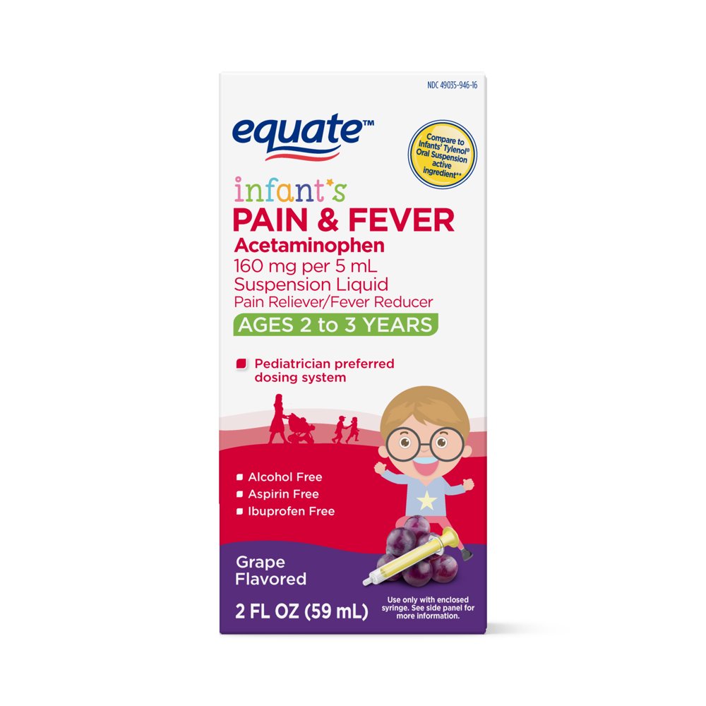 Equate Infant Acetaminophen Grape Flavored Suspension, 160 mg, 2 fl oz