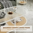 thumbnail image 6 of Acekid 2-Tier Rattan Coffee Table Boho Oval Coffe Table With TempeRed Glass Top Farmhouse Water-Wave Glass Metal Tea Center Tables Storage Shelf Decor For Living Room Office Home White, 6 of 8
