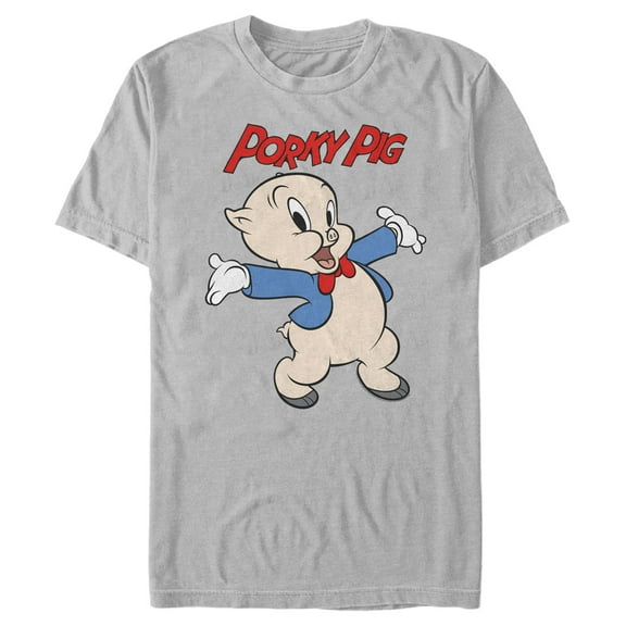 Men's Looney Tunes Porky Pig Pose Graphic Tee Silver Small