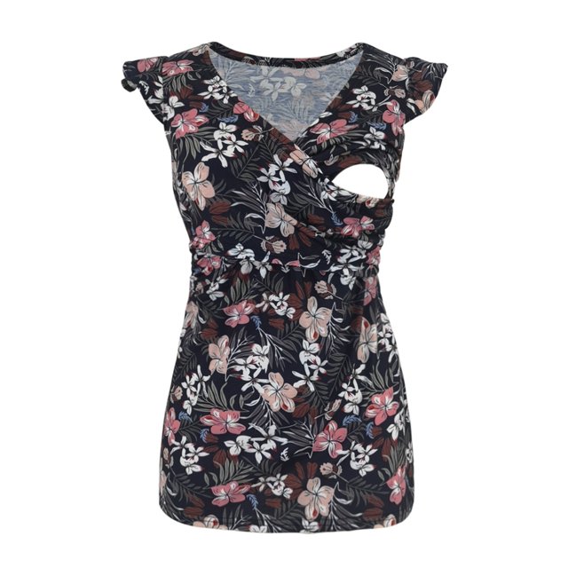 DPTALR Grossesse Femmes Sans Manches Mode Rayé Gilet Fleurs Imprimer Allaitement Haut Gilet