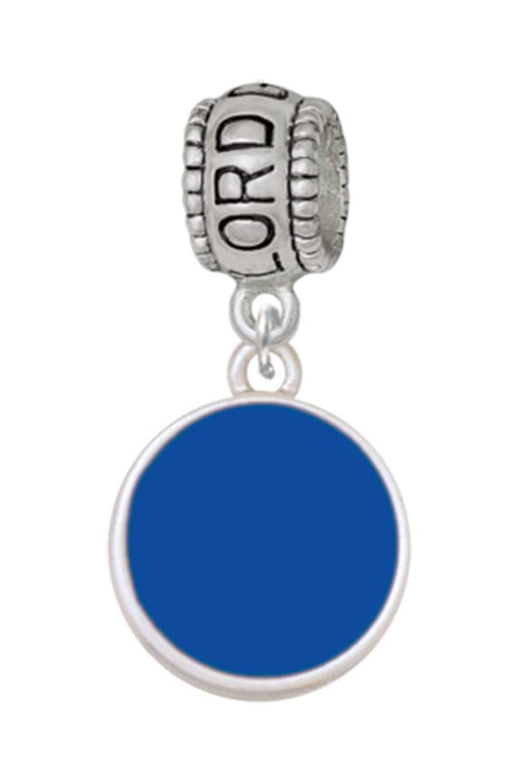 Silvertone Small Navy Blue Enamel Disc Lord Guide Me Charm Bead