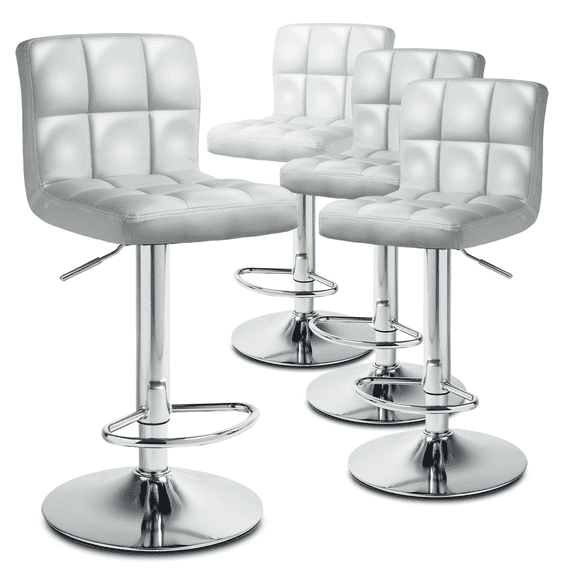 Magshion Square Leather Adjustable Height Swivel Bar Stool Lift Pub Chair Set of 4 for Kitchen Dinner, Sliver