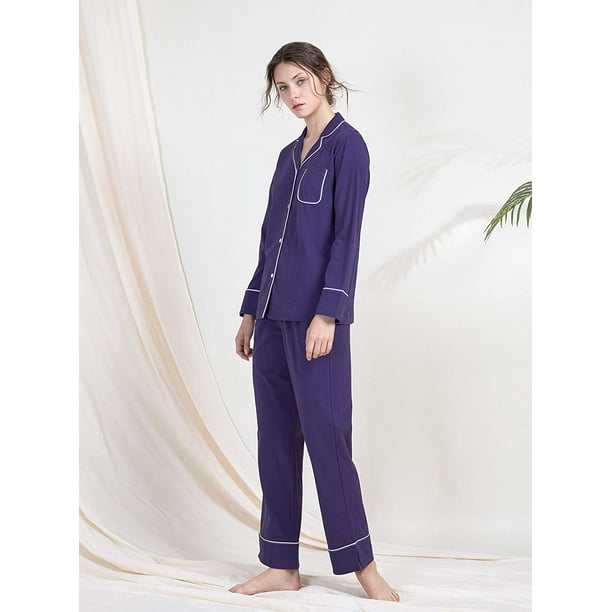 Womens Pajama Set 100% Cotton Pajamas Long Sleeve Sleepwear Button Down  Loungewear S~XL 