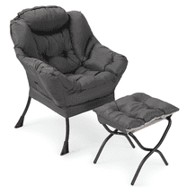 MoNiBloom Water-resistant Cotton Lazy Chair for Adults, Modern Upholstered Single Sofa with Ottoman, Removable Cover Accent Lounge Chair for Living Room, Lava Gray