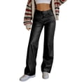 thumbnail image 2 of Leather Pants for Women 2026 Trendy Elastic High Waist Wide Straight Leg Casual Loose Leather Pants Slacks with Pockets, 2 of 8