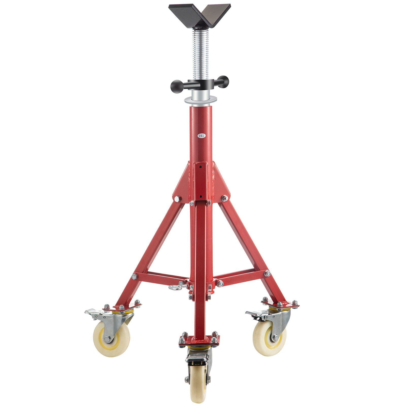 Portable Pipe Jack Stand with Casters, Adjustable 28-52 Inch, Steel V Head Stand for 1/8-12 Inch Pipes, 882 LB Load Capacity, Folding Design