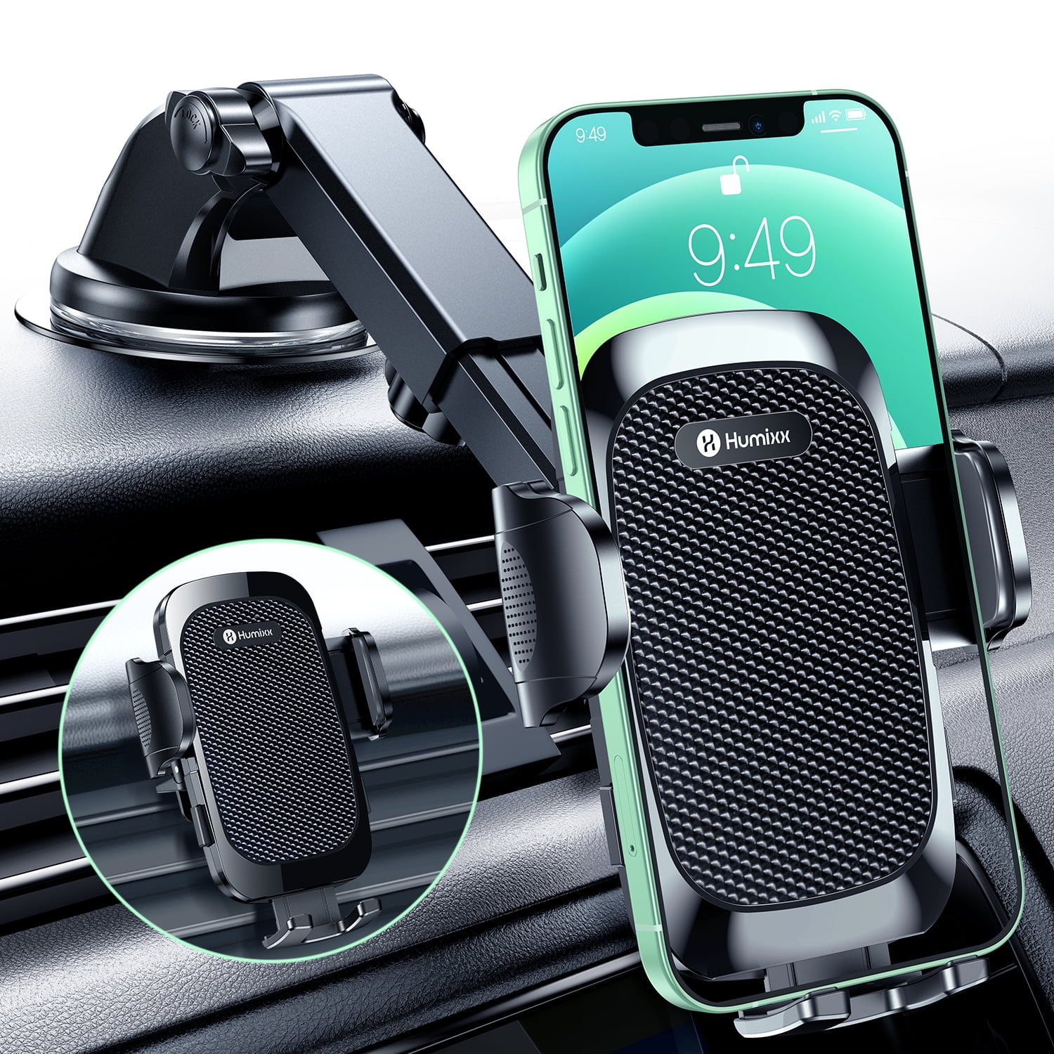 2022 Military-Grade Super Suction & Stable ] Universal Car Phone Mount Humixx, Car Holder for Dashboard Air Vent Windshield, 360 � Rotatable Long Arm Cell Phone Holder for All Mobile Phones