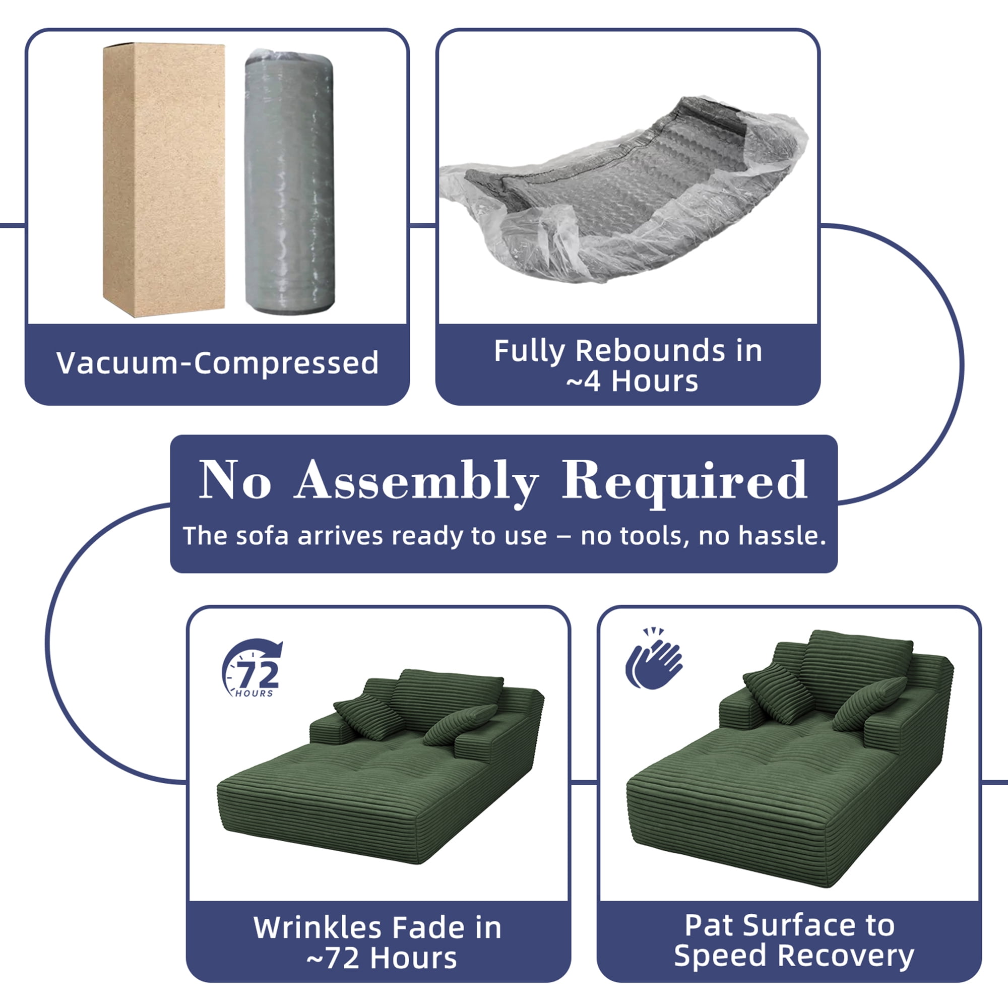 67'' Oversized Chaise Lounge Chair Indoor, Cloud Plush Corduroy Upholstered Sofa Bed, Modern Deep Seat Sofa with Back Cushion, Pillows, Cozy Sleeper Couch for Living Room, No Assembly Required, Green