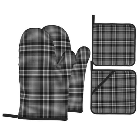 

Highland Black Angus Plaid Oven Mitts And Pot Holders 4 Pcs Set High Heat Resistant 500 Degree Extra Thicken Long Kitchen Cotton Oven Glove For Cooking