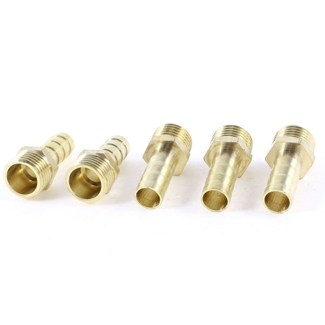 Unique Bargains 5 Pcs 1/4'PT Filetage Mâle à 8mm Tuyau Barbillon Laiton Raccord Droit