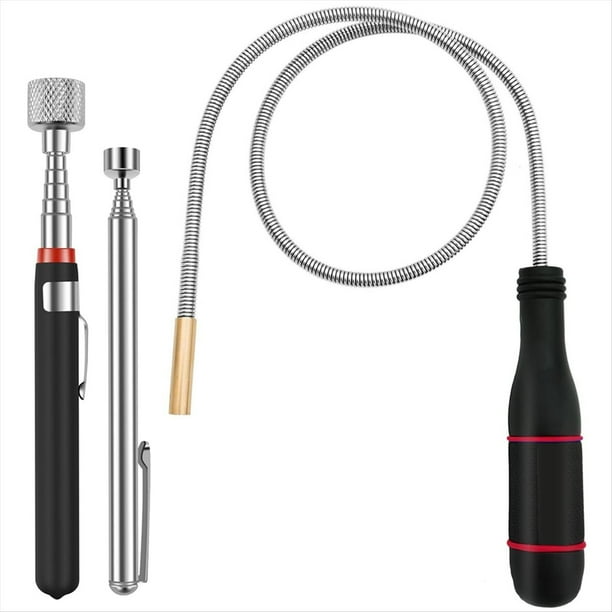 Paquete de 3 Herramientas de Recogida Magnética: Imán Extensible, Herramienta de Recogida Magnética Telescópica, Herramienta de Recogida Magnética Flexible y Flexible.