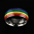 thumbnail image 4 of 18K Gold Plated Stainless Steel Band Rainbow Jewelry Men/Women's Ring Size 7-12, 4 of 9