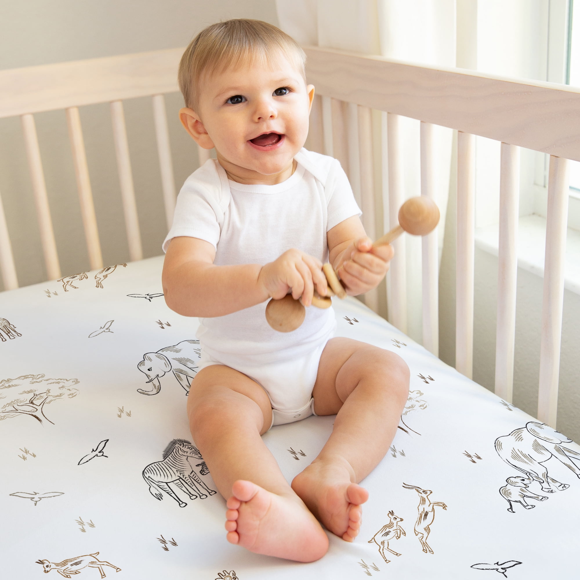 Sweet Jojo Designs Serengeti Animals Beige Black and White Fitted Crib Sheets 2 Piece Set