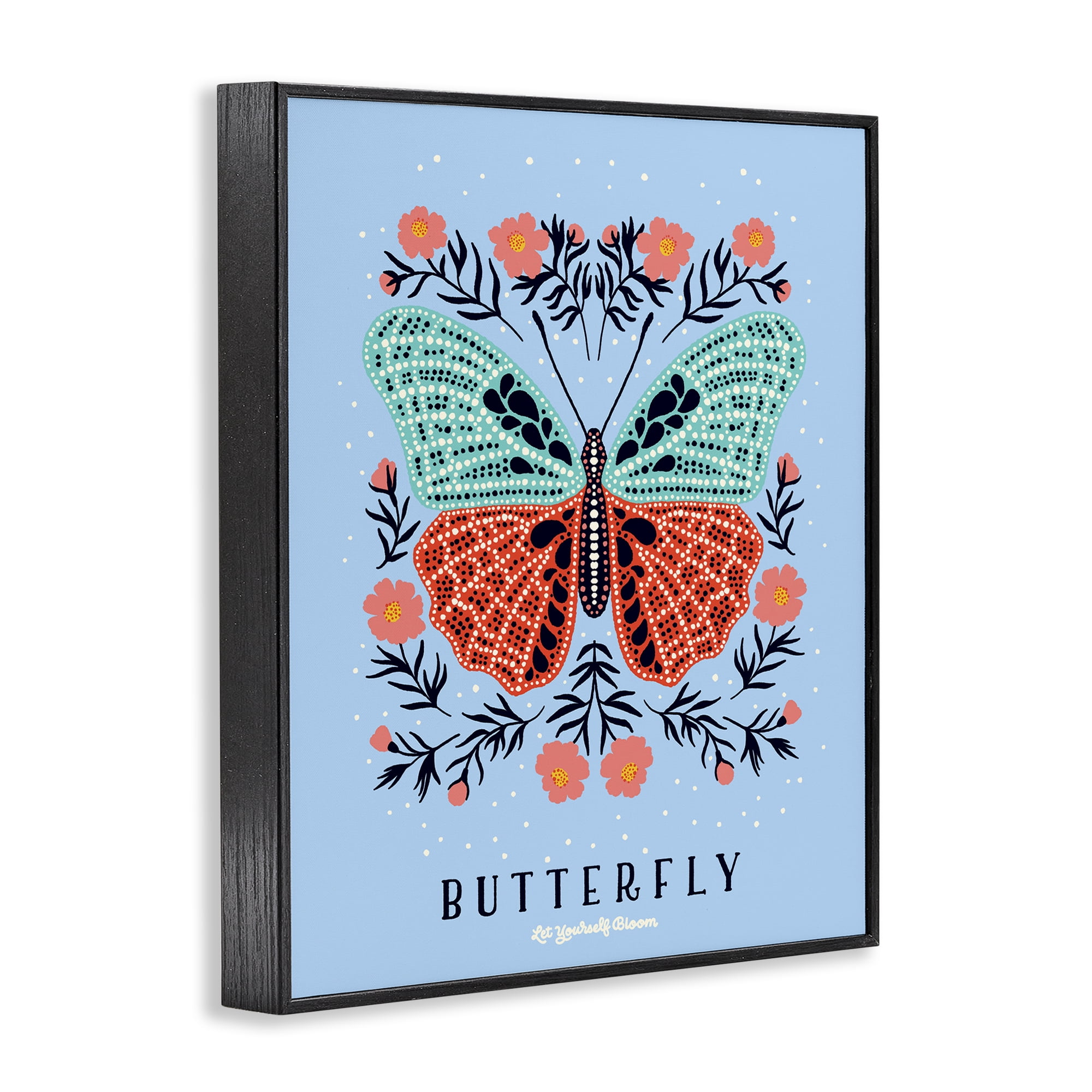 Stupell Industries Butterfly Symmetry on Blue Black Framed Giclee Art, design by Indira Prieto | IndySign