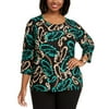 JM Collection Women's Printed Jacquard Top Black Size 4X