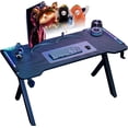 thumbnail image 1 of seraphiel Escritorio Gamer con Luces Led RGB, Mesa Gamer con Revestimiento De Fibra De Carbono, Estación De Trabajo para Gaming Y Oficina En Casa con Ganchos para Auriculares, 1 of 8