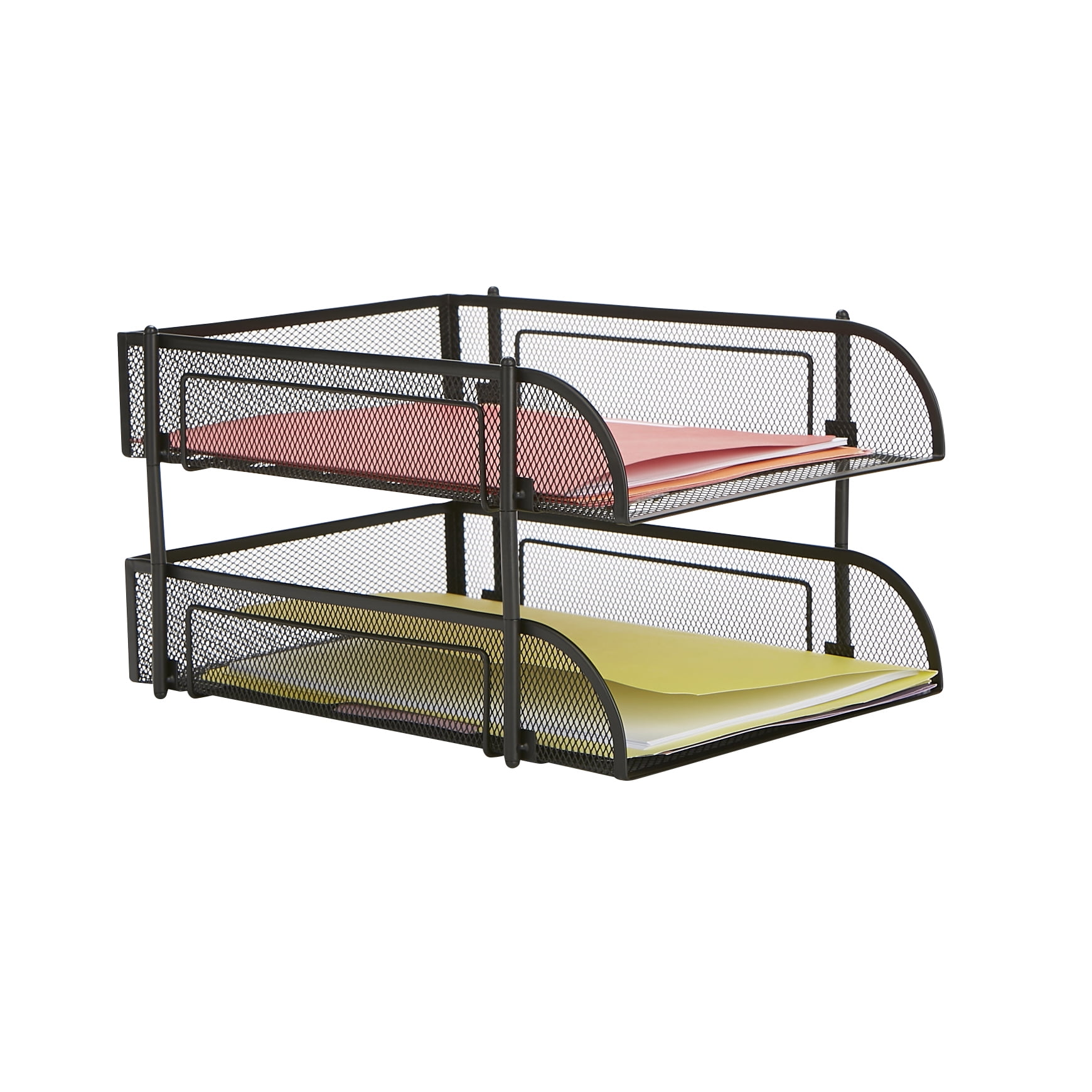 Mind Reader 2 Piece Mesh Stackable Letter Organizer Tray with Tube