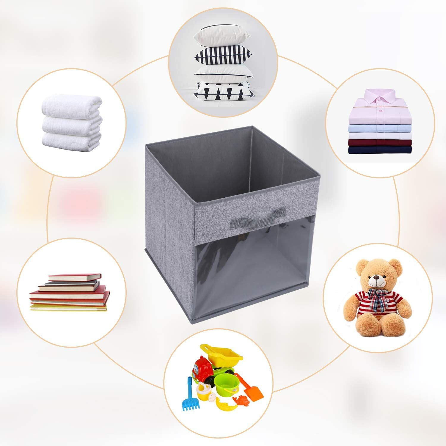 DIMJ Storage Bins with Lids, 3 Pcs Large Foldable Fabric Closet Organizer  Storage Bins with Handle, Cube Storage Basket Box for Shelf, Bedroom,  Office, Nursery, Toys, Clothes, Books, Light Gray 