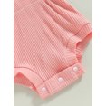 thumbnail image 4 of LMLYSoH Baby Girls Jumpsuit Set Solid Color Ribbed Short Sleeve Romper with Bow Headband Summer Outfits, 4 of 5