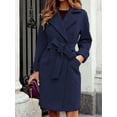 thumbnail image 2 of Women'S Long Trench Coat Elegant Lapel Jacket Casual Autumn and Winter Coat with Belt Dark Blue L, 2 of 5