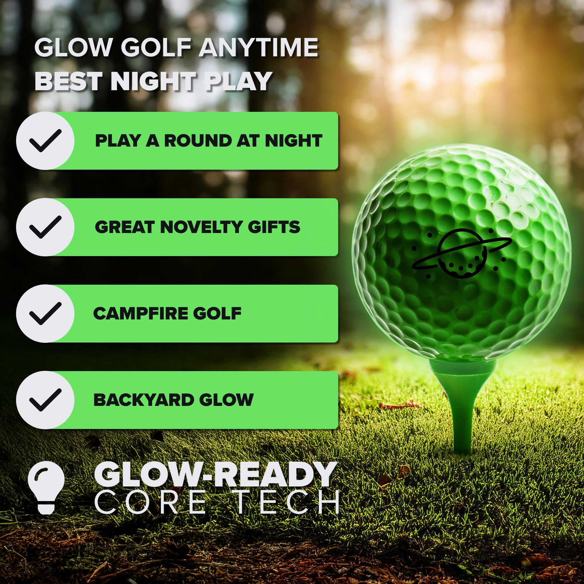 SuperNova Glow Golf Balls – 12-Pack Rechargeable by UV Flashlight for Night Play, Perfect for Night Golf and Dusk Rounds & Bright, Lasting Glow
