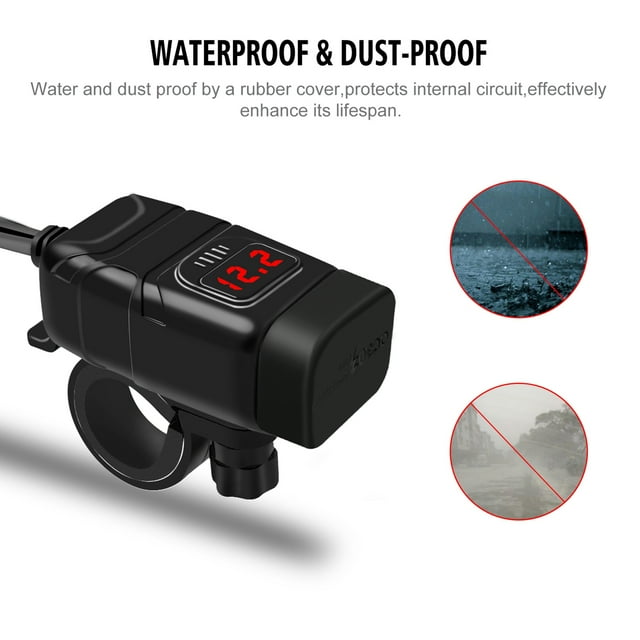 Motorcycle USB C , Dual Fast Charging, SAE Interface Quick Installation, 30W PD 18W QC 3.0 Ports, with Voltmeter ON Off Switch for Phone Tablet