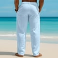 thumbnail image 5 of Dresfit Mens Wide Leg Pants 2026 Big and Tall Linen Pants Open Bottom Drawstring Y2k Trousers Lightweight Summer Breathable Elastic Waist Slacks Light Blue 2XL, 5 of 6