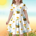 thumbnail image 2 of Tisuna Girls Summer Dress Cartoon Bee Print Short Sleeve Crew Neck Dresses Comfortable Soft Little Girls Children'S Casual Wear White Size 8-9 Years, 2 of 5