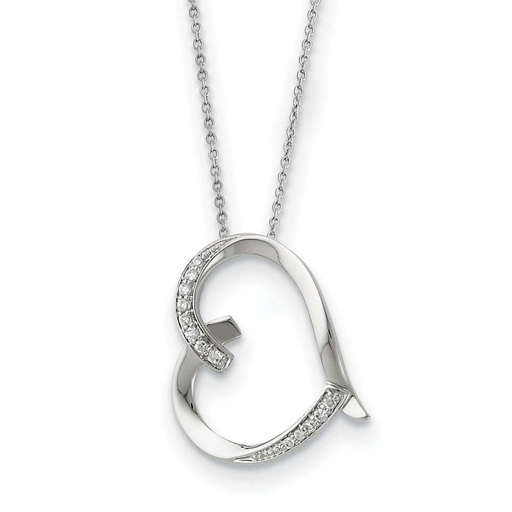925 Sterling Silver Polished Round Cut Cubic Zirconia Heart Pendant 18in Necklace