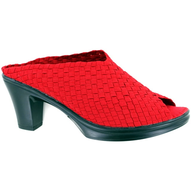 Bernie Mev's Womens Stella High Heel Mule with Peep Toe - Red