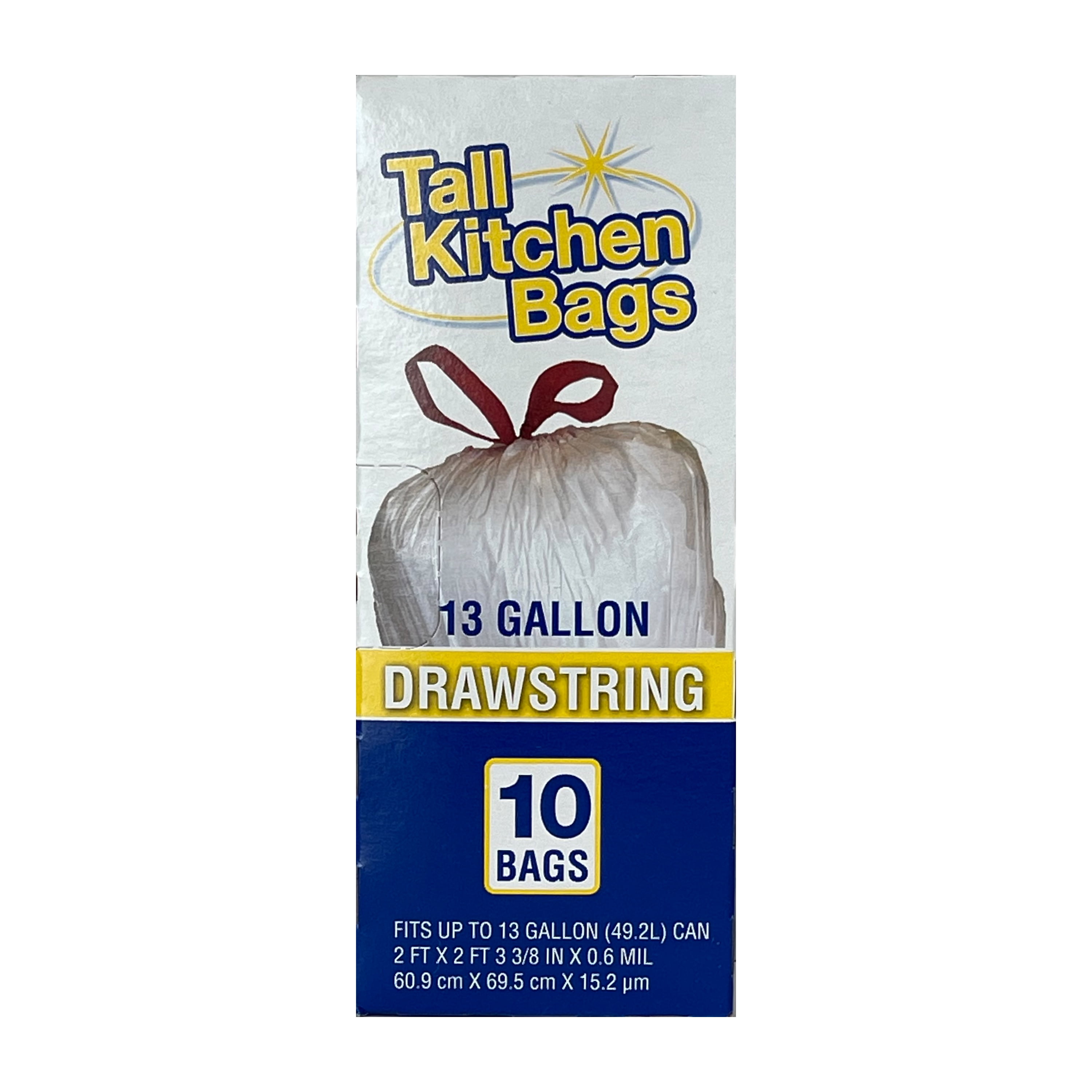 Basic Kitchen Trash Bags, 13 Gallon, 10 Bags (Drawstring)