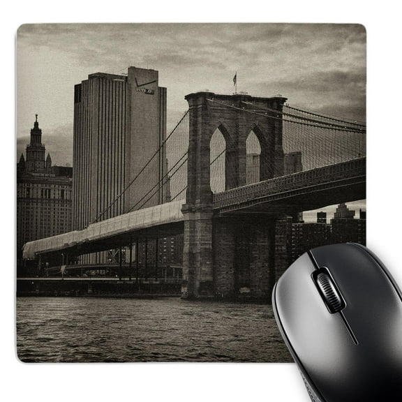 3dRose, Brooklyn Bridge, East River, part of NYC skyline in Sepia, MousePad