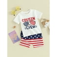 thumbnail image 2 of Baby Boy 4th of July Outfits Letters Print Short Sleeve T Shirt and American Flag Shorts Sets 2Pcs Summer Clothes, 2 of 7