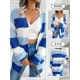 thumbnail image 6 of Xuanfei Women Striped Color Block Open Front Lantern Long Sleeve Cardigan Sweater Coat With Pocket, 6 of 7