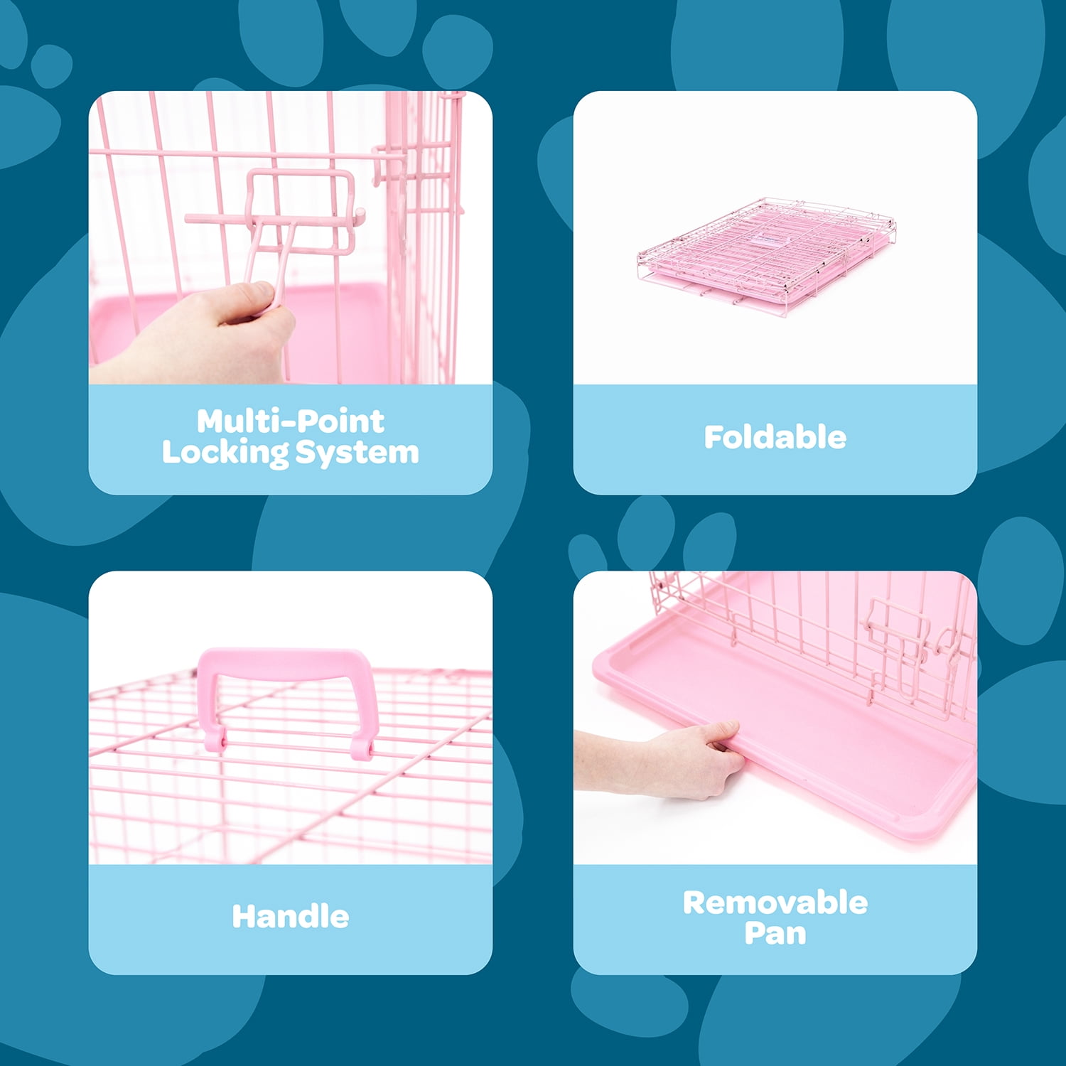 Carlson Pet Products Pink Secure and Foldable Single Door Metal Dog Crate for Small Breeds with Multi-Point Locking System, 24" L x 18" W x 20.5" H