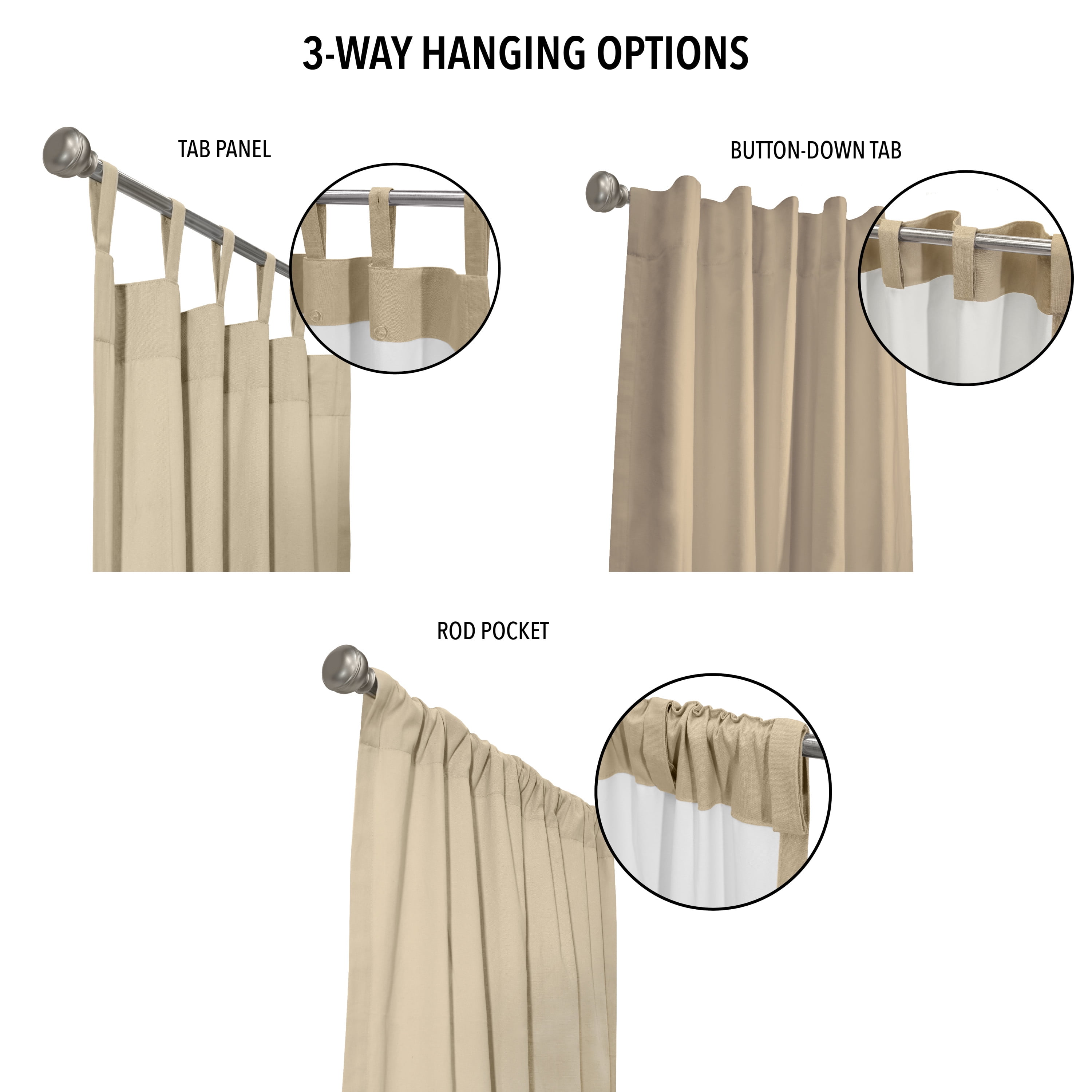 Winmate Topsions 3-way Header Insulated Curtain Panel Pair each 80" x 84" in Khaki