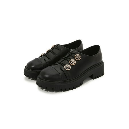 

Sanviglor Ladies Loafers Chunky Casual Shoe Platform Dress Shoes Party Vintage Mid Heel Mary Jane Comfort Slip On Black 4.5